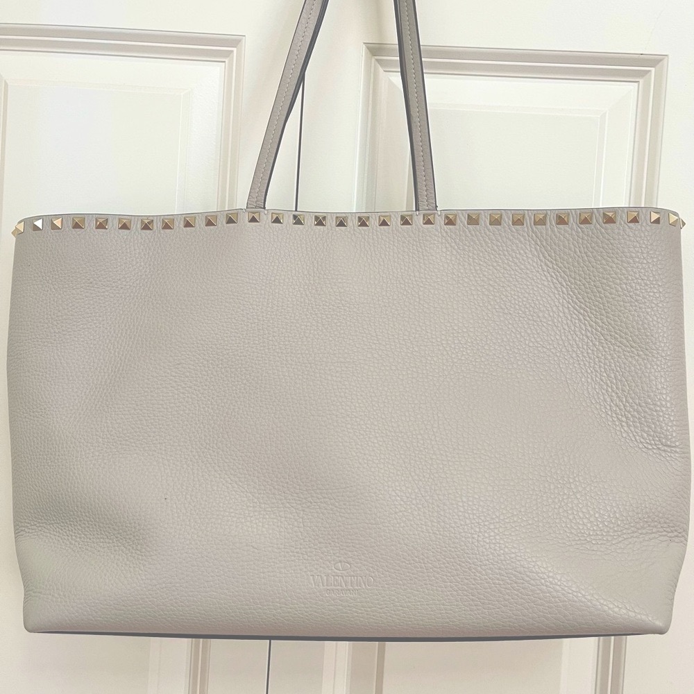 Valentino Light Gray Studded Tote Bag